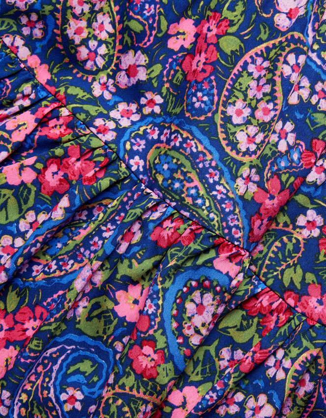 Paisley Tiered Dress in Recycled Polyester, Blue (NAVY), large