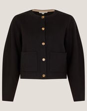 Bria Crew Neck Cardigan, Black (BLACK), large