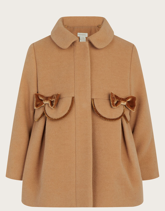 Baby Scallop Velvet Trim Coat, Camel (CAMEL), large