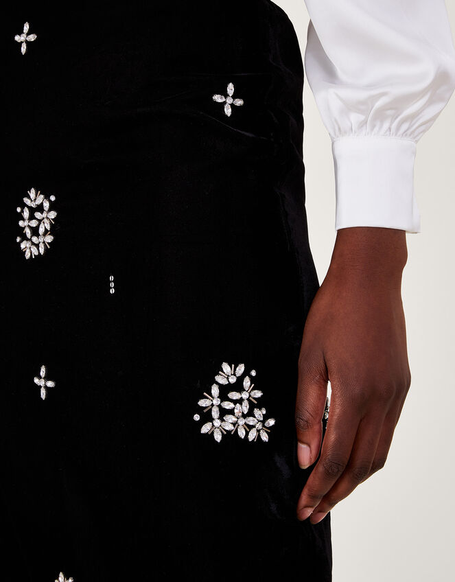 Carola Embellished Midi Skirt, Black (BLACK), large