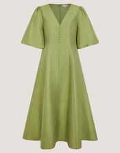 Beatrice Puff Sleeve A-Line Midi Dress, Green (PALE GREEN), large