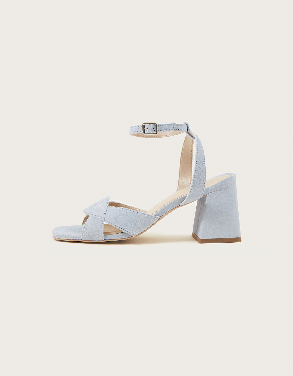 Blue sandals block heel top
