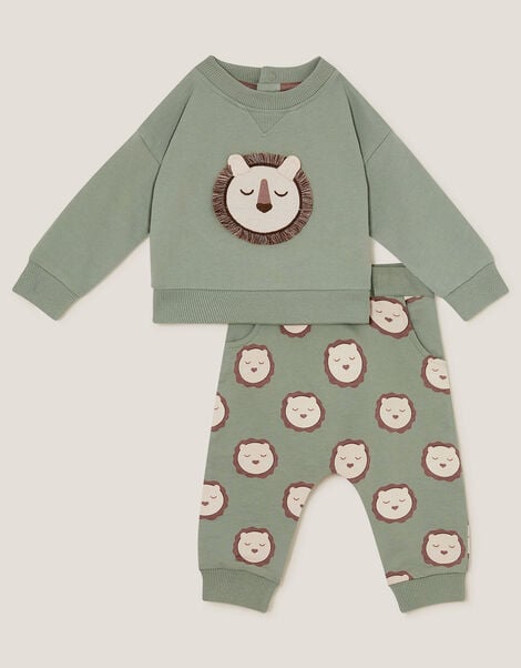 Newborn Lion Jumper and Leggings Set, Green (GREEN), large