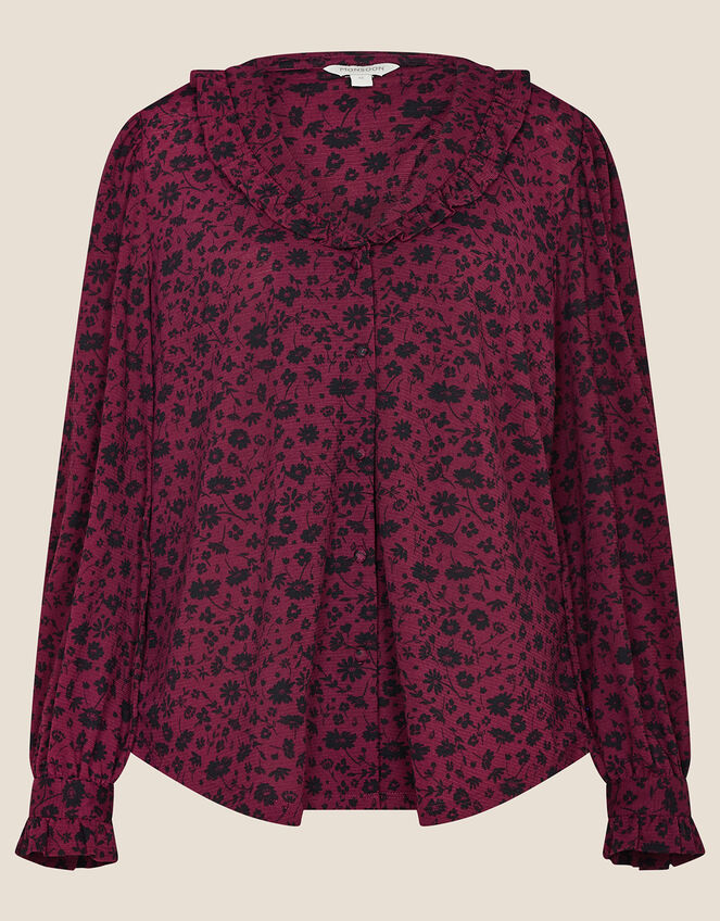 Lizabeth Floral Print Collar Top, Red (BURGUNDY), large