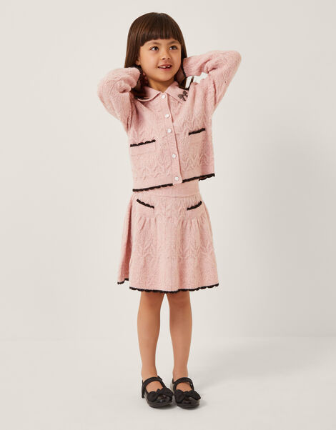 Bow Collar Cardigan & Knit Skirt Set, Pink (PINK), large