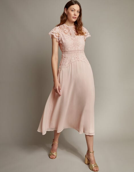 Monica Lace Midi Bridesmaid Dress, Pink (SOFT PINK), large