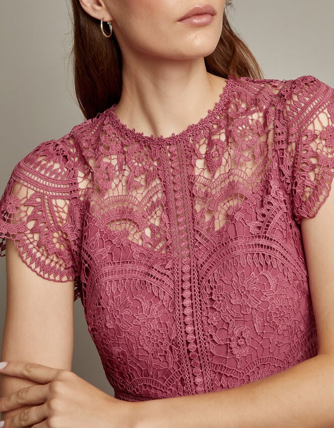 Monica Lace Bridesmaid Dress, DARK PINK, large