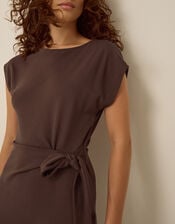 Tiff Tie Side Jersey Midi Dress, Brown (CHOCOLATE), large