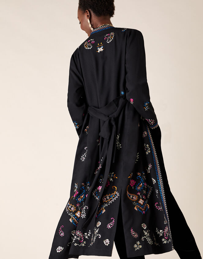 Raja Embroidered Kimono in Recycled Fabric, Black (BLACK), large