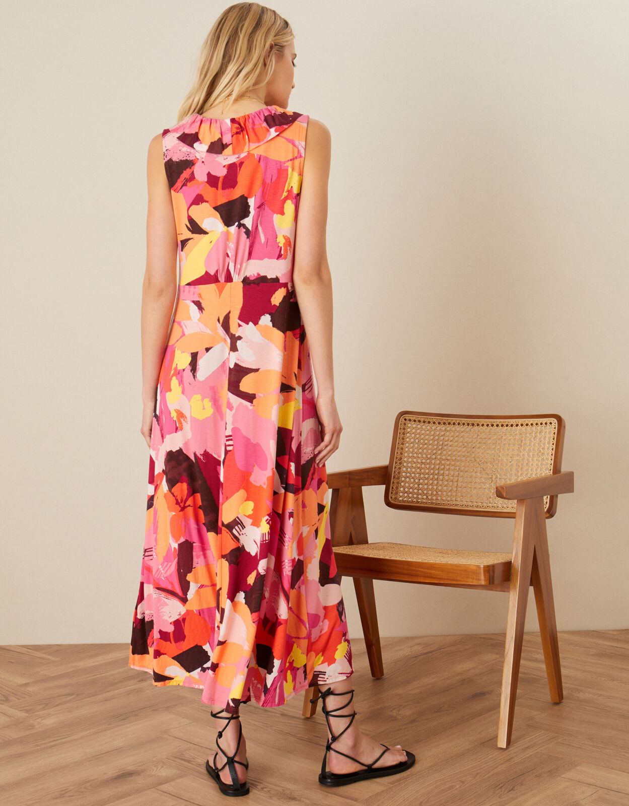 Abstract Floral Jersey Maxi Dress