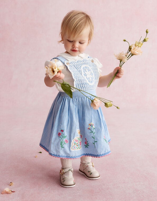 Baby Top & Gingham Pinafore Dress Set, Blue (BLUE), large