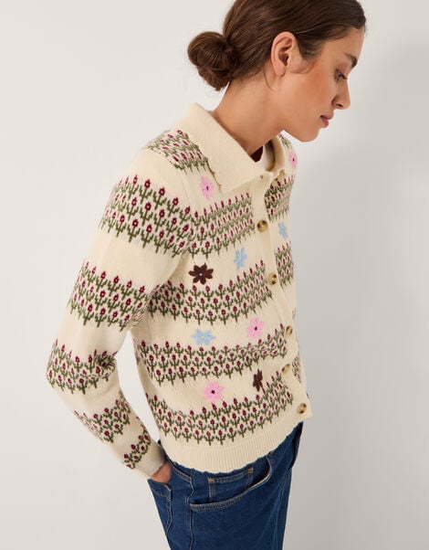 Ella Floral Knitted Cardigan, Ivory (IVORY), large