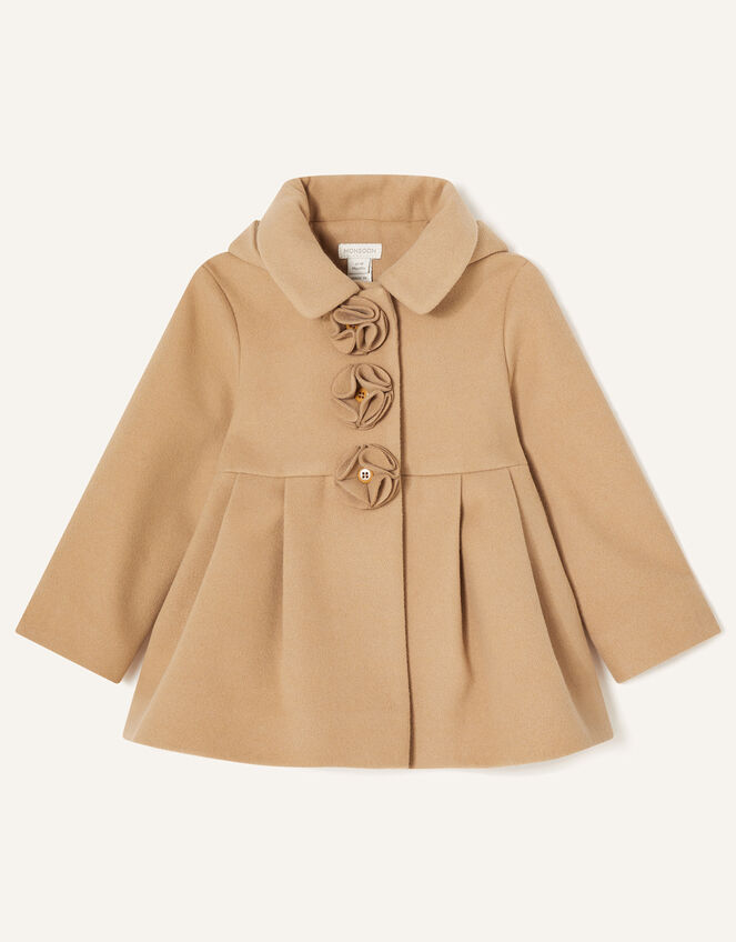 Baby Corsage Hooded Swing Coat, Camel (CAMEL), large