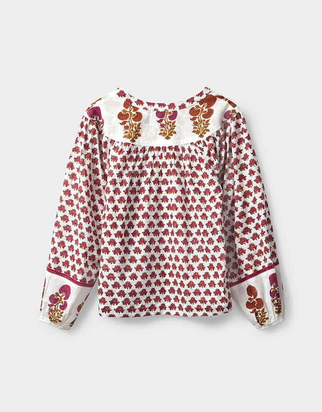 East Karmen Hand Woodblock Cotton Top, Pink (PINK), large