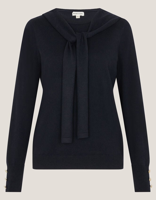 Nila Neck Tie Jumper, Blue (NAVY), large