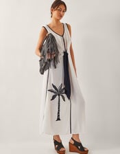 Nyla Embroidered Tie Maxi Dress, White (WHITE), large