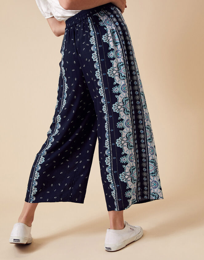 Printed Wide Leg Trousers in LENZING��� ECOVERO���, Blue (NAVY), large