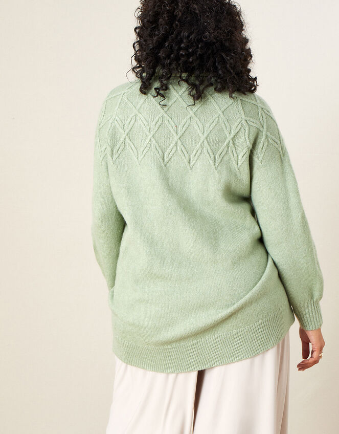 Cowl Neck Stitch Detail Longline Jumper, Green (GREEN), large