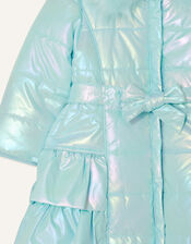 Holographic Frill Hooded Coat, Blue (AQUA), large