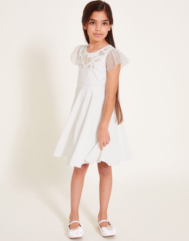Charlotte Embroidered Dress and Cape, Ivory (IVORY), large