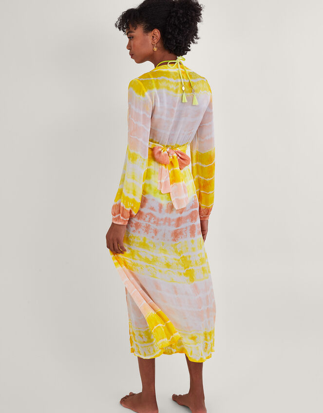 Premium Tie Dye Maxi Kaftan Dress, Yellow (YELLOW), large