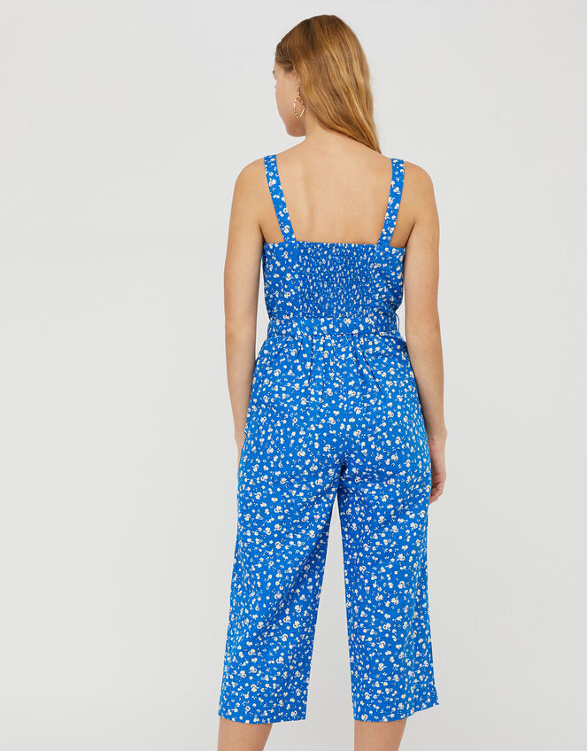 Michelle Floral Jumpsuit in Linen and Organic Cotton, Blue (BLUE), large