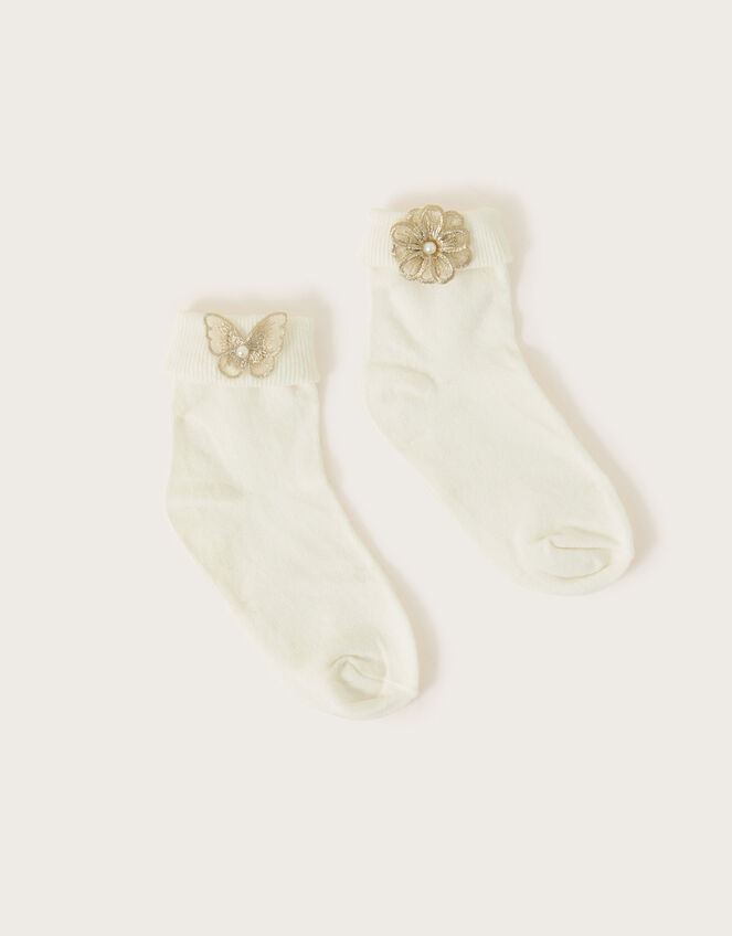 Butterfly and Flower Socks Set of Two, Multi (MULTI), large