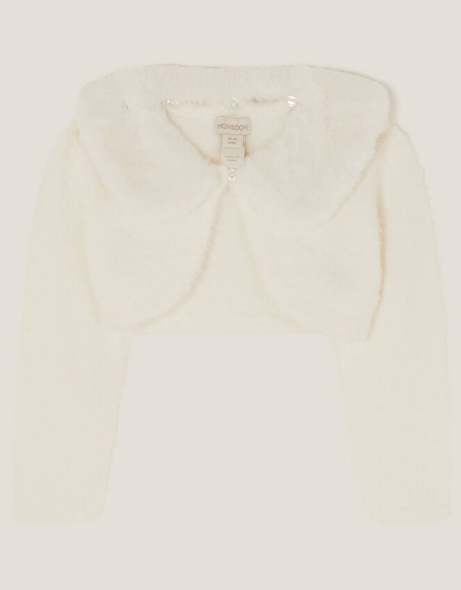 Baby Detachable Collar Fuzzy Cardigan, Ivory (IVORY), large