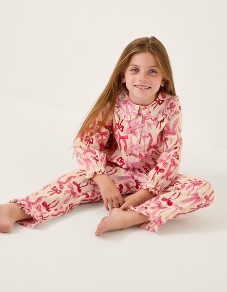 Bow Print Long Pyjama Set, Cream (CREAM), large