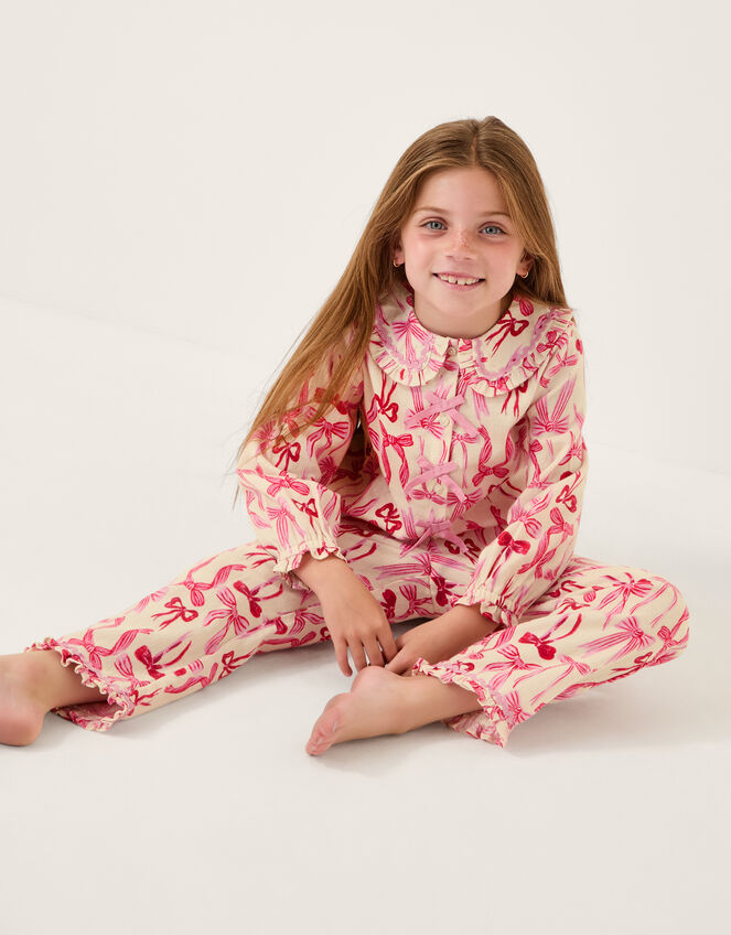 Bow Print Long Pyjama Set, Cream (CREAM), large