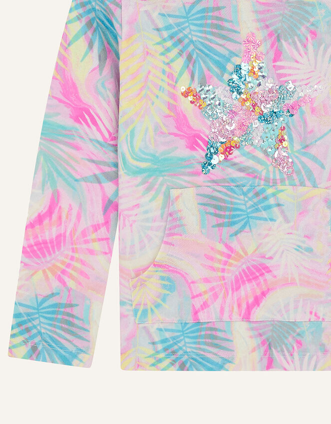 Sequin Star Palm Print Hoody, Blue (TURQUOISE), large