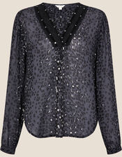 Luna Animal Print Blouse, Grey (CHARCOAL), large
