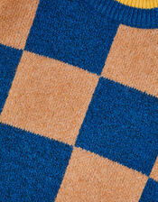 Checkerboard Knit Jumper, Blue (BLUE), large