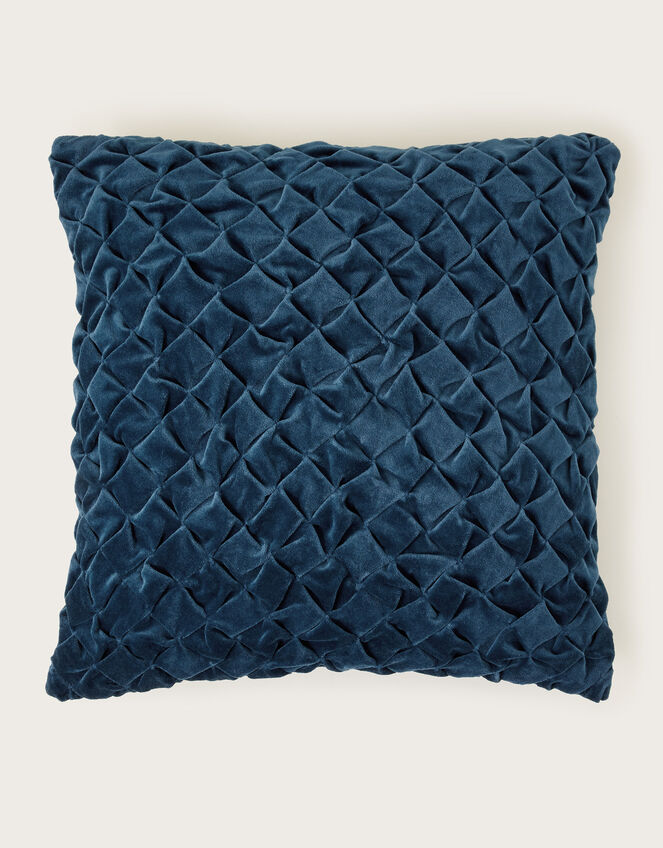 Quilted Velvet Cushion, Blue (NAVY), large