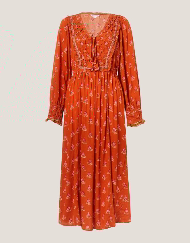 Amaya Floral Print Midi Dress, Orange (ORANGE), large