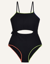 Cut-Out Textured Swimsuit, Black (BLACK), large