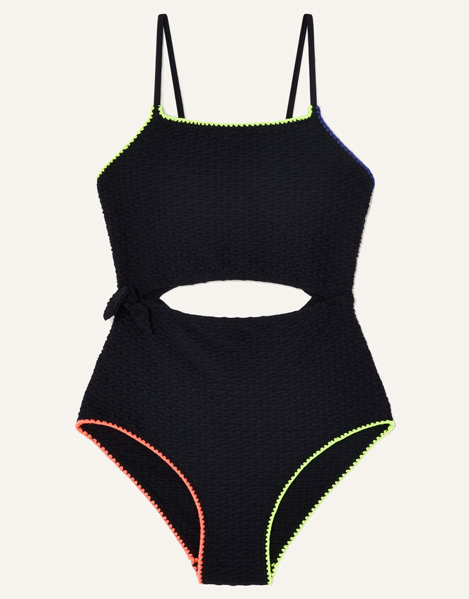 Cut-Out Textured Swimsuit, Black (BLACK), large