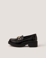 Heart Patent Loafer School Shoes, Black (BLACK), large