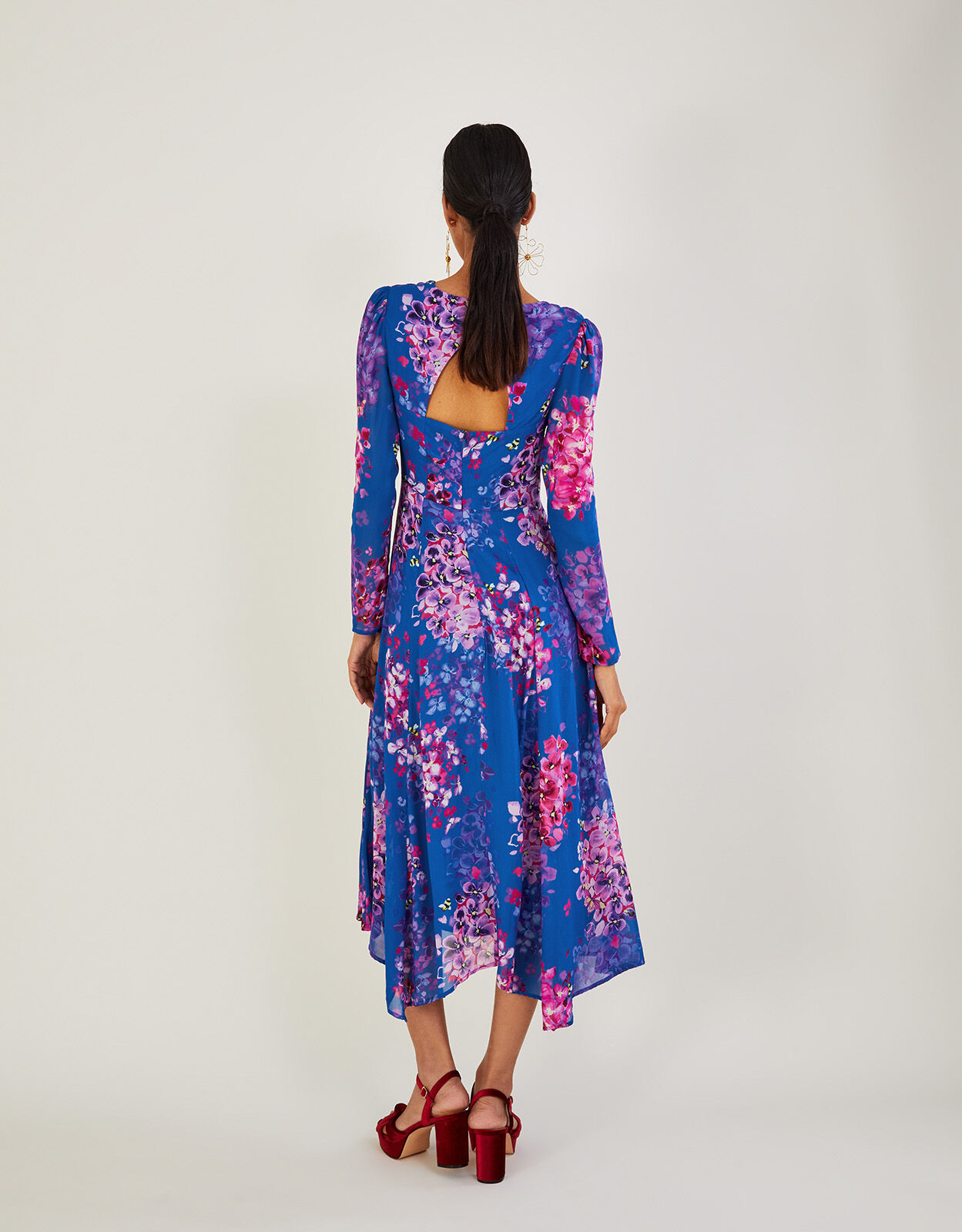 Evanah Floral Hanky Hem Dress in Sustainable Viscose Blue Evening Dresses Monsoon Global