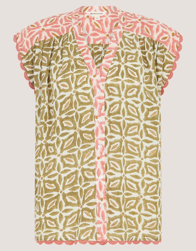 Elma Sleeveless Print Top, Green (KHAKI), large