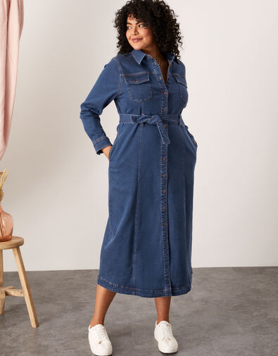 Lola Denim Midi Shirt Dress, Blue (DENIM BLUE), large