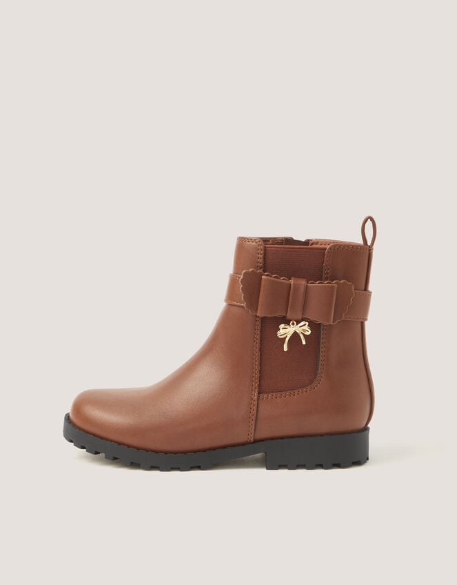 Bow Patent Chelsea Boot School Shoes, Tan (TAN), large