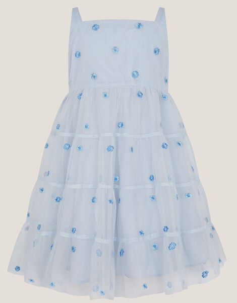 Baby Thea Embroidered Back-Bow Tiered Dress, Blue (BLUE), large
