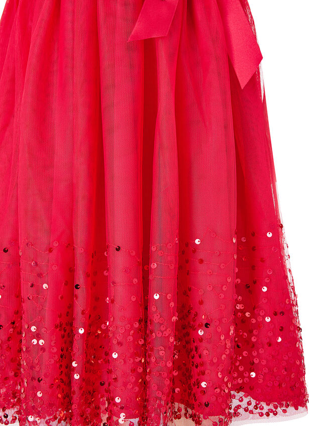 Sequin Tulle Wrap Dress, Red (RED), large