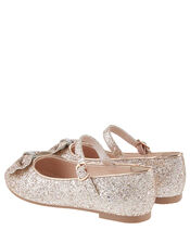 Glitter Scallop Bow Ballerina Flats, Gold (ROSE GOLD), large