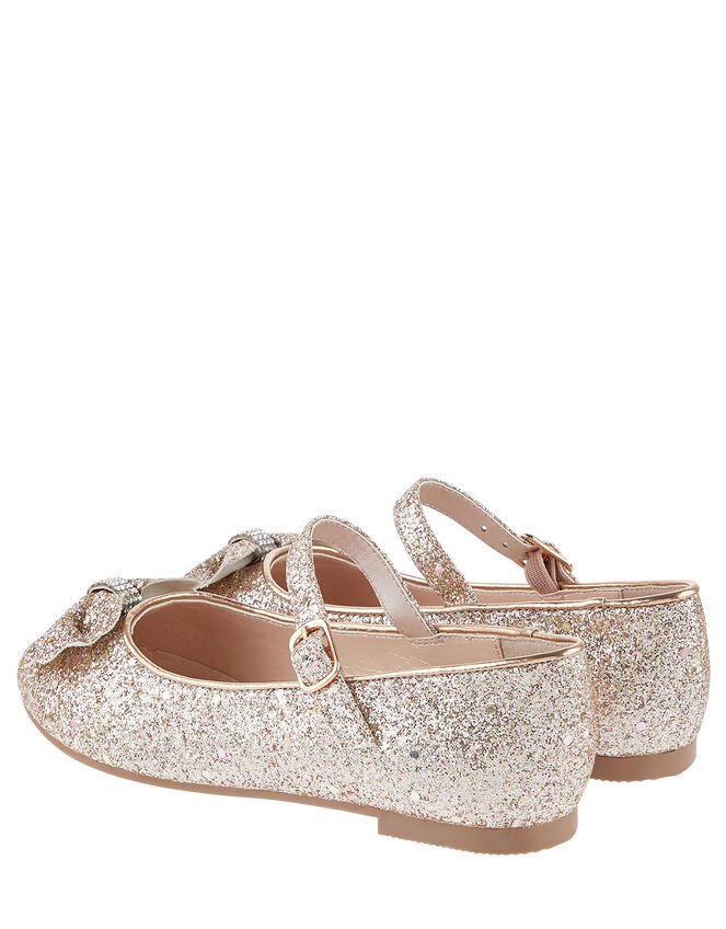 Glitter Scallop Bow Ballerina Flats, Gold (ROSE GOLD), large