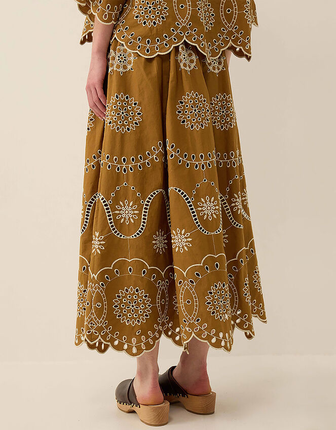 East Leni Floral Broderie Cotton Poplin Skirt, Green (OLIVE), large
