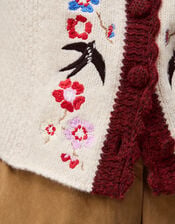 Etta Floral Embroidered Scallop Cardigan, Ivory (IVORY), large