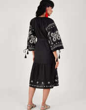 Embroidered Midi Tunic Dress, Black (BLACK), large