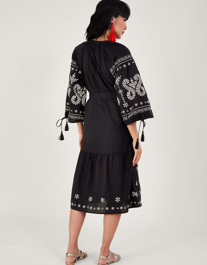 Embroidered Midi Tunic Dress, Black (BLACK), large